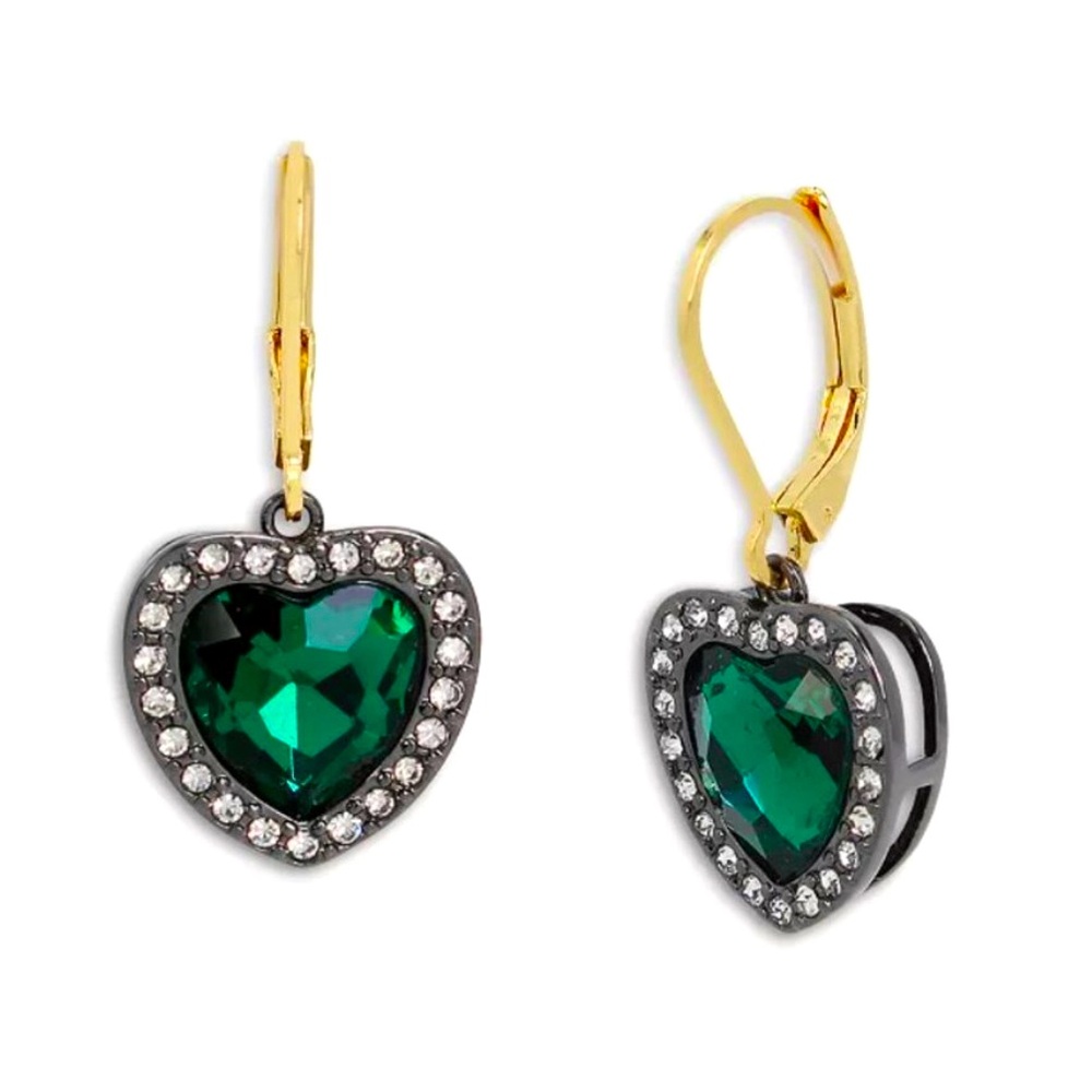 Kurt Geiger London Halo Crystal Heart Drop Earrings Emerald Green